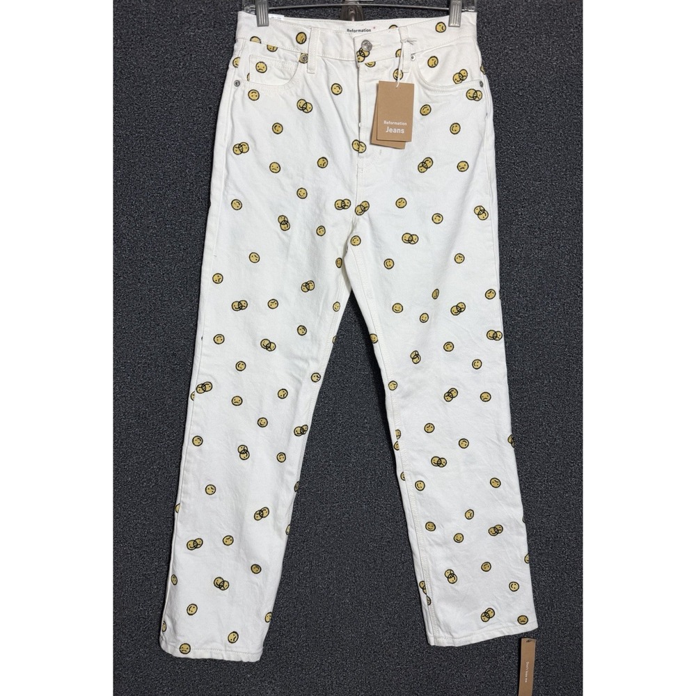 NWT REFORMATION Mixed Emotions High Rise Straight Leg Jeans White Size 27